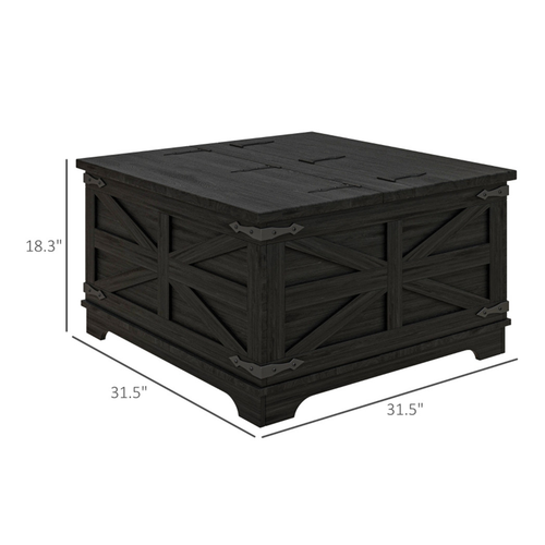 Chic Distressed Black Coffee Table with Hidden Storage & Farmhouse Charm