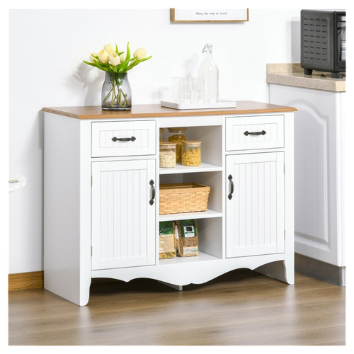 Elegant White Kitchen Sideboard & Coffee Bar Cabinet with Versatile Storage