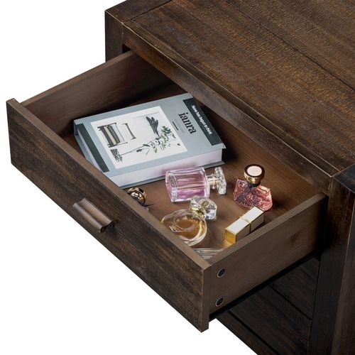 Stylish Rustic Nightstand with USB Charging Ports - 3 Drawers for Storage