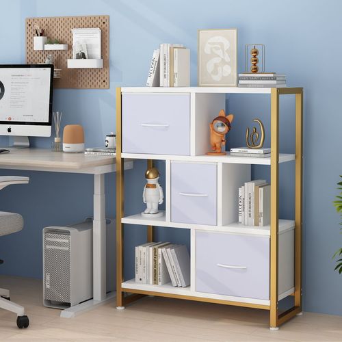 Elegant 4-Layer Gold & White Bookshelf with High Legs - Stylish Storage Solution