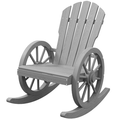 Cozy Gray Garden Rocking Chair with Unique Wagon Wheel Armrests