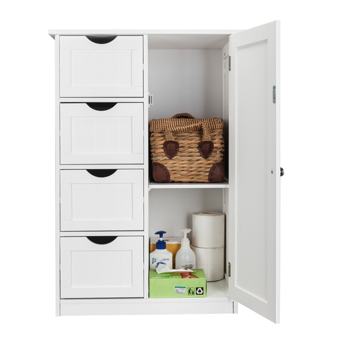 Elegant White Bathroom Storage Cabinet with 4 Drawers - Space-Saving Design