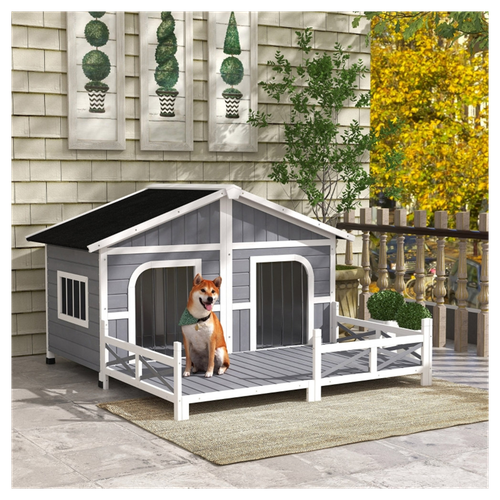 Stylish Gray & White Dog House - Cozy Cabin for Your Furry Friend