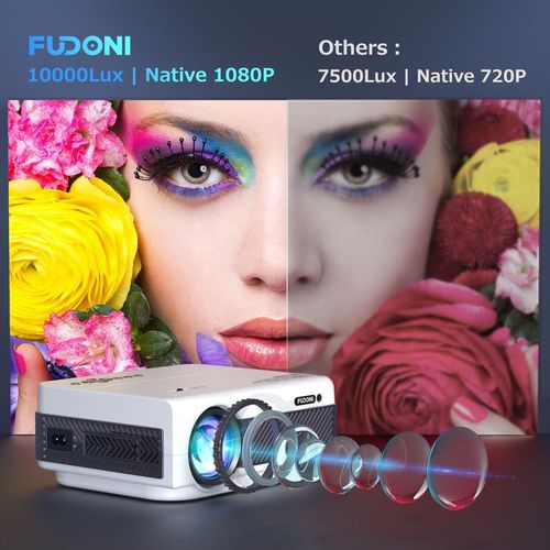 FUDONI 1080P Outdoor Projector: WiFi, Bluetooth, 300