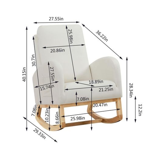 Beige Flannelette High Back Rocking Chair with Side Pocket - Cozy & Stylish!