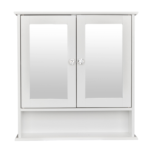 Space-Saving Double Door Mirror Bathroom Cabinet - White Wall-Mounted Shelf