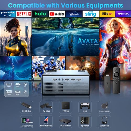 FUDONI 4K Supported Native 1080P Projector with WiFi & Bluetooth for Outdoors