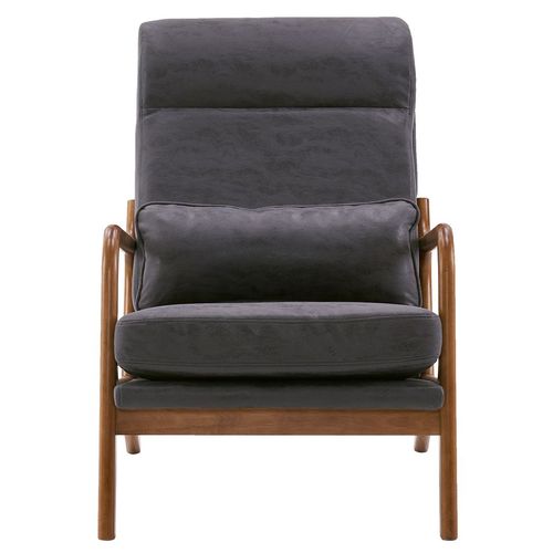 Elegant Dark Grey High Back Armchair – Solid Wood & Iron Frame Comfort