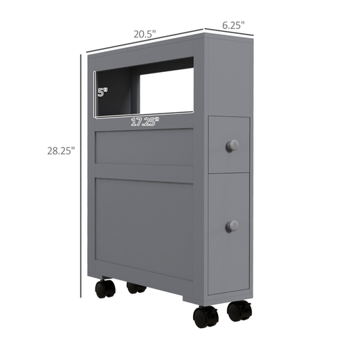 Stylish Gray Bathroom Side Storage Cabinet with Rolling Casters