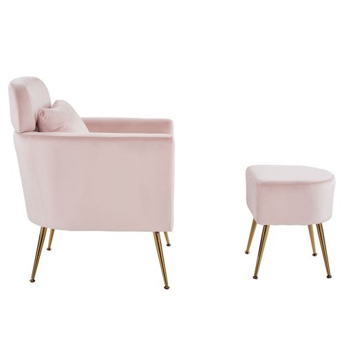 Chic Pink Flannelette Chair with Golden Feet - Perfect for Stylish Spaces!