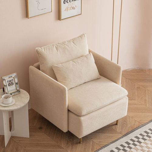 Elegant Beige Cotton Linen Accent Armchair - Stylish Comfort for Any Space