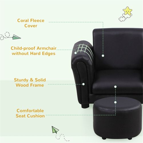 Cozy Kids Black Sofa Set with Footstool - Safe & Stylish Furniture