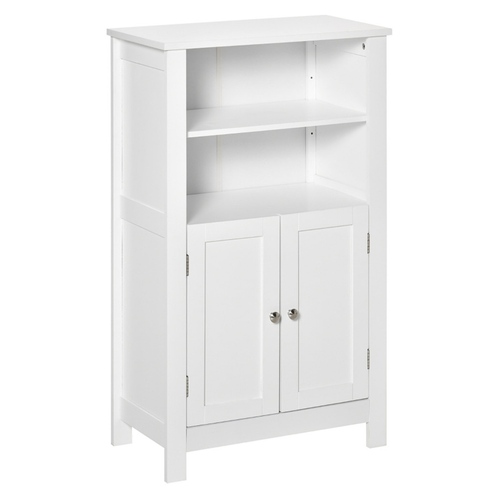 Sleek White Bathroom Storage Cabinet with Adjustable Shelves & Modern Design