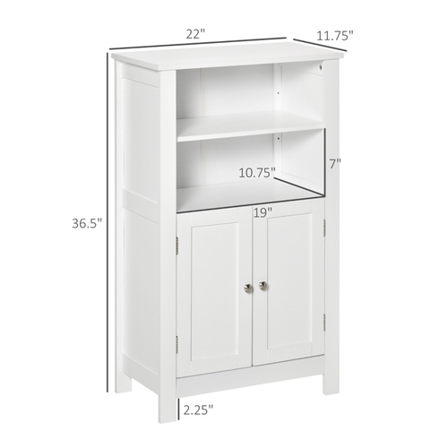 Sleek White Bathroom Storage Cabinet with Adjustable Shelves & Modern Design