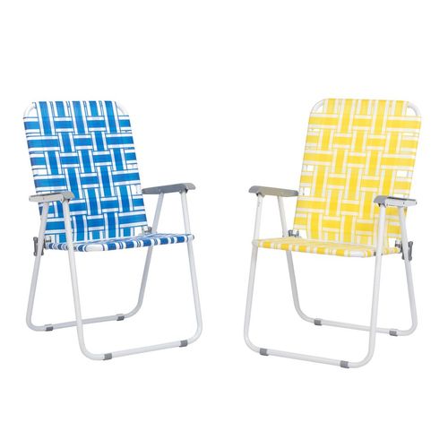 Portable Steel Tube Beach Chair Set - 120kg Capacity, Yellow & White Stripes