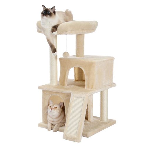 Luxury Compact Cat Tree with Double Condos & Spacious Perch – Beige