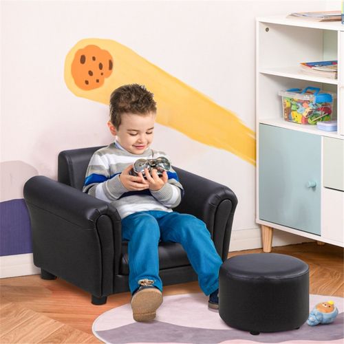 Cozy Kids Black Sofa Set with Footstool - Safe & Stylish Furniture