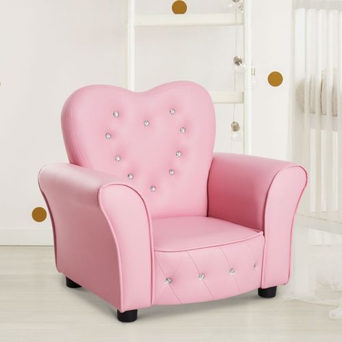 Qaba Princess Sofa for Kids - Elegant Pink Tufted Chair with Diamond Details