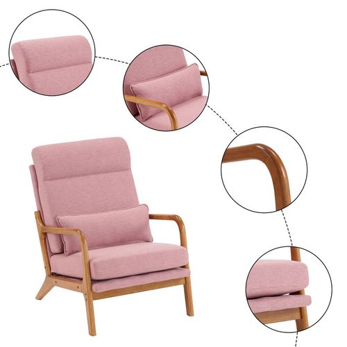 Chic Pink High Back Solid Wood & Iron Armchair - Modern Indoor Leisure Chair