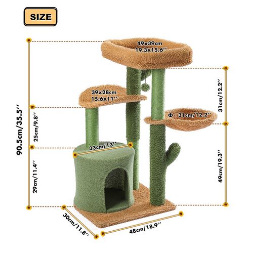 Chic Cactus Cat Tree: Cozy Condo, Plush Perches & Scratching Post