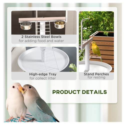 Deluxe Mobile Bird Stand with Perch, Bowls & Easy-Clean Round Pallet