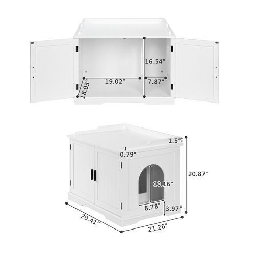 FCH Extra Large Cat Litter Box Cabinet - Stylish Hidden Pet Enclosure in White