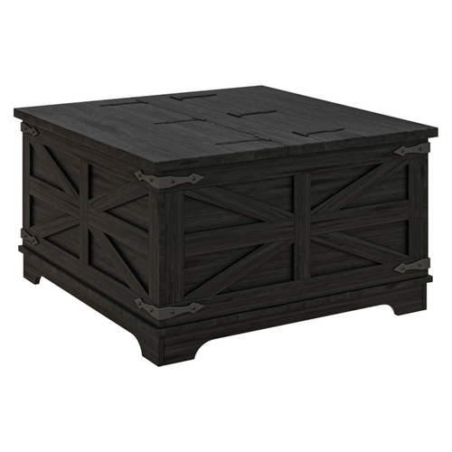 Chic Distressed Black Coffee Table with Hidden Storage & Farmhouse Charm