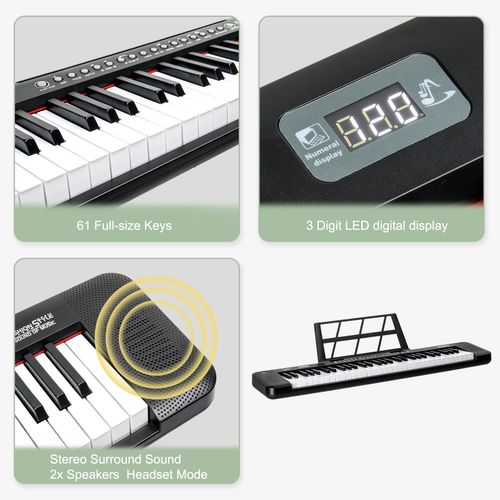 Glarry GEP-109 61-Key LED Keyboard Bundle: Stand, Bench, Headphones & More!