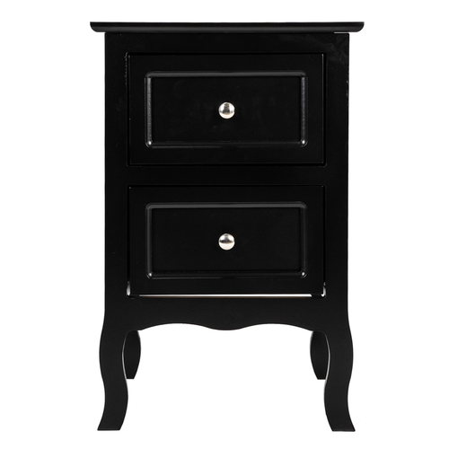 Elegant Country-Style Two-Tier Night Table in Sleek Black Finish