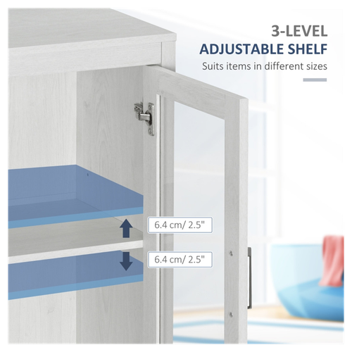 Modern White Bathroom Storage Cabinet with Adjustable Shelves & Glass Doors