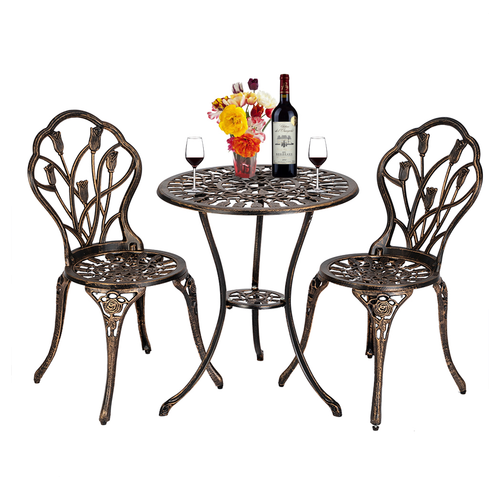 Elegance Unleashed: Antique Bronze Cast Aluminum 3-Piece Tulip Bistro Set