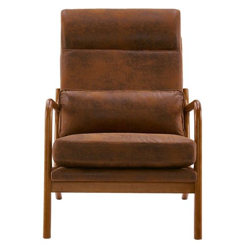 Elegant Mid-Century Orange Leisure Chair - Solid Wood & Iron Frame Comfort