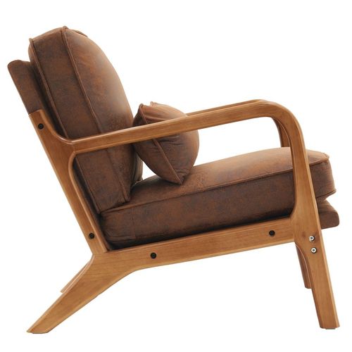 Modern Oak Armrest Lounge Chair - Vibrant Orange Upholstery for Chic Spaces