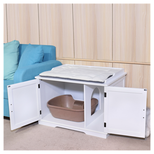 FCH Extra Large Cat Litter Box Cabinet - Stylish Hidden Pet Enclosure in White