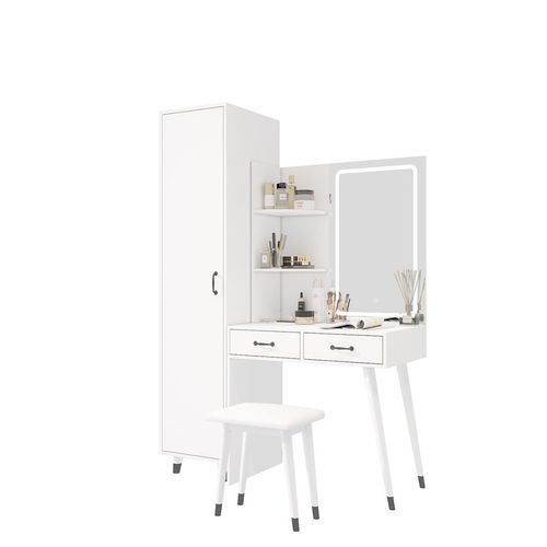 Elevate Your Space: LED Makeup Vanity Table & Slim Armoire Wardrobe Set