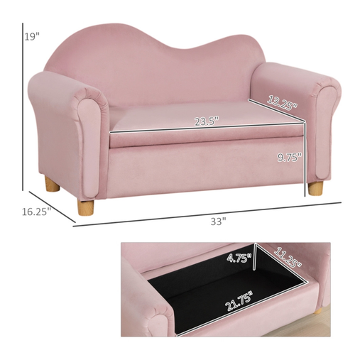 Cozy Pink Kids Sofa with Storage - Soft Velvet Comfort for Little Ones!