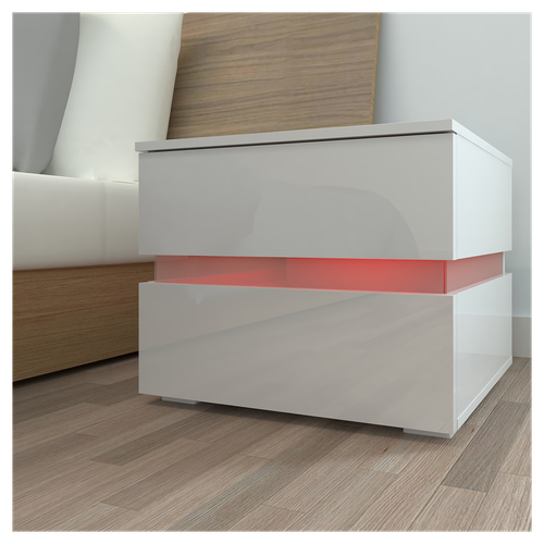 Chic RGB LED Double-Sided White Bedside Table – Stylish Storage Solution!