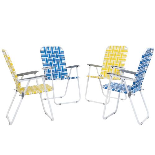 Portable Steel Tube Beach Chair Set - 120kg Capacity, Yellow & White Stripes