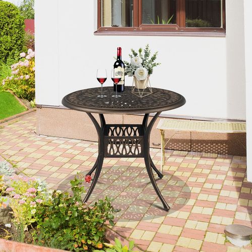 Elegant 90cm Round Courtyard Cast Aluminum Table in Timeless Bronze Finish