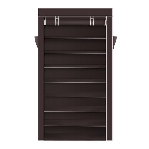 10-Tier Dustproof Shoe Rack with Cover - Spacious Closet Organizer in Dark Brown