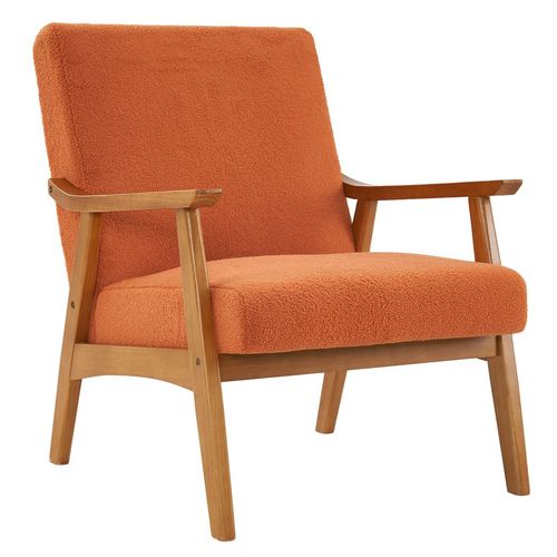 Burnt Orange Velvet Lounge Chair with Solid Wood Frame - Stylish Comfort