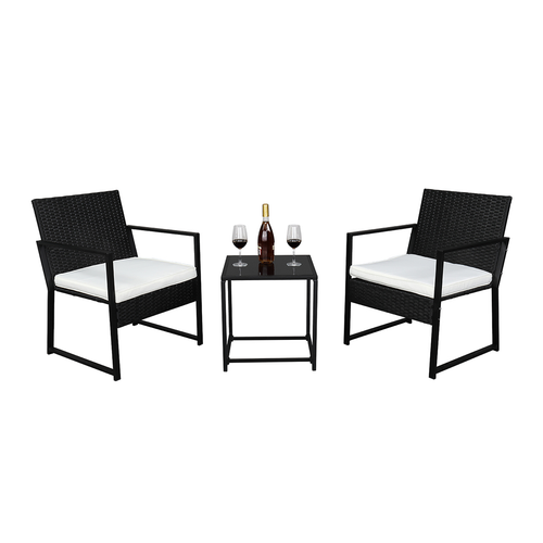 Stylish 3-Piece Outdoor Rattan Coffee Table & Chair Set in Black