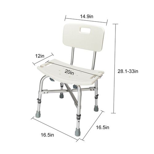 Heavy Duty Aluminium Alloy Bath Chair with Backrest - Adjustable & Safe