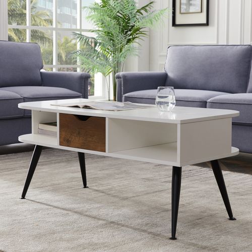 Elegant White Storage Coffee Table with Black Hardware for Modern Living Rooms