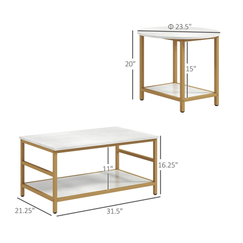 Elegant Duo: Stylish Gold & White Coffee Tables Set for Any Living Space