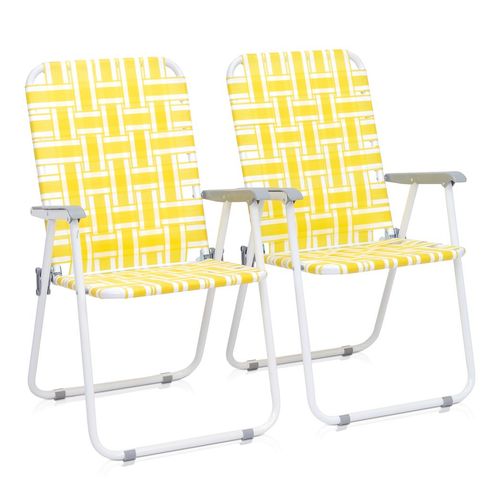 Portable Steel Tube Beach Chair Set - 120kg Capacity, Yellow & White Stripes