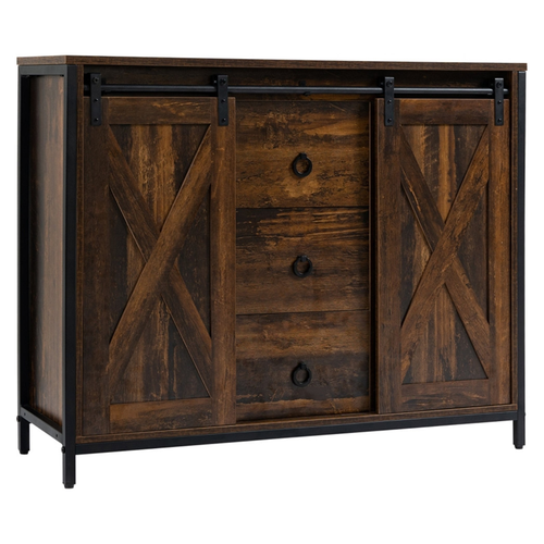 Rustic Brown Kitchen Sideboard with Storage & Sliding Doors