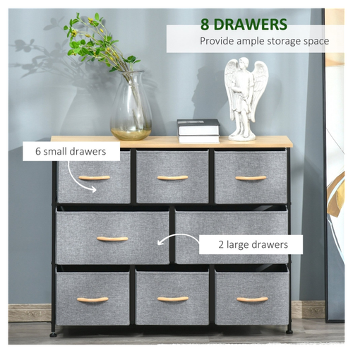 Versatile Light Grey Storage Cabinet with 8 Fabric Drawers for Home Organization