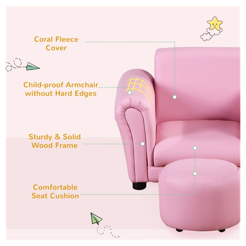 Charming Pink Kids Sofa Set with Footstool - Cozy, Safe & Fun!