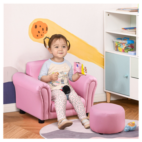 Charming Pink Kids Sofa Set with Footstool - Cozy, Safe & Fun!